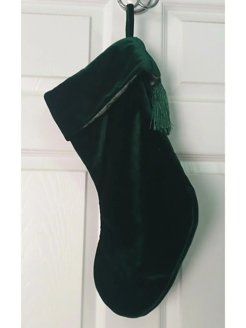 VTG Green Velvet Christmas Stocking Initial “K” Gold  Embroidered Tassle #D-21